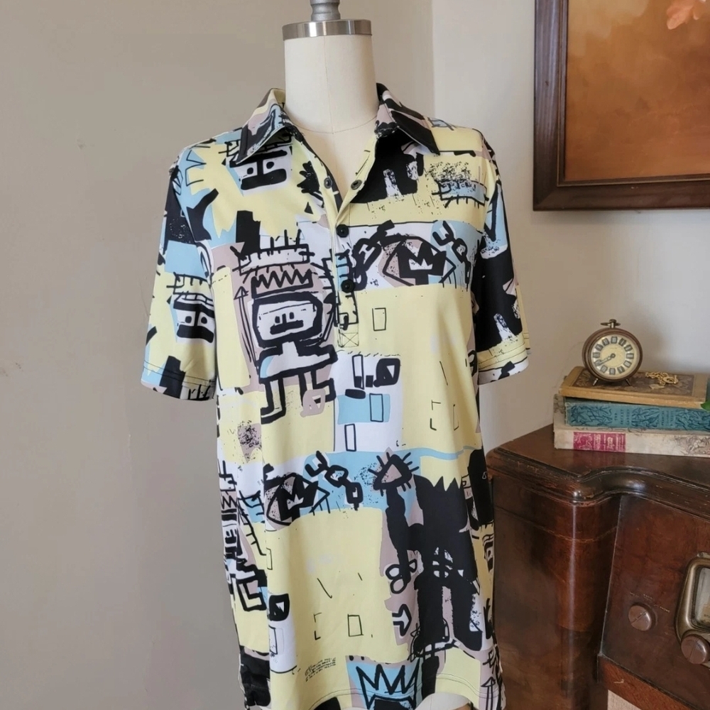 Jamie Sadock Abstract Print Funky Collar Shirt Mens Small Artsy